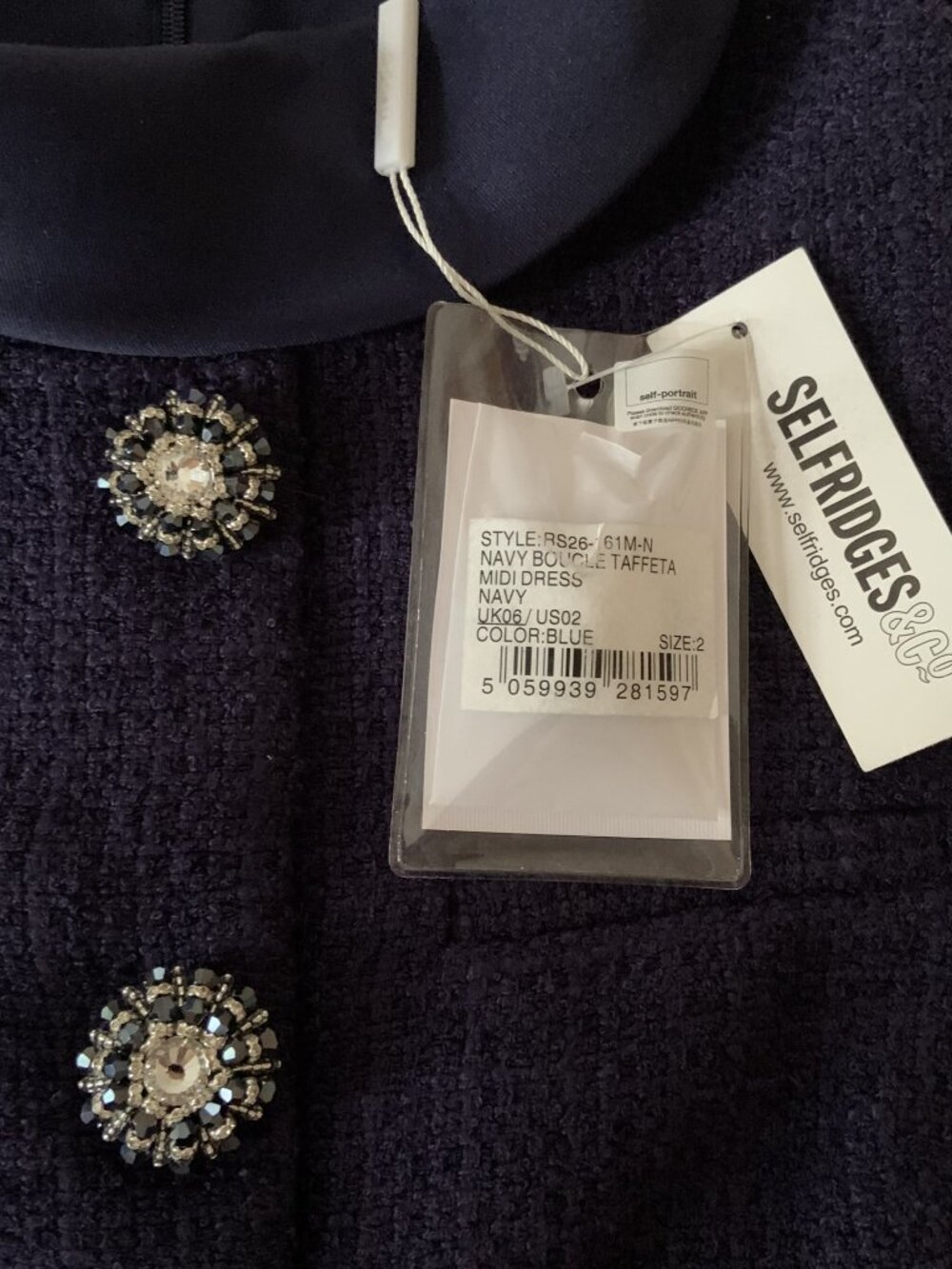 NWT Self-Portrait Navy Boucle Taffeta Midi Dress - Picture 8 of 8